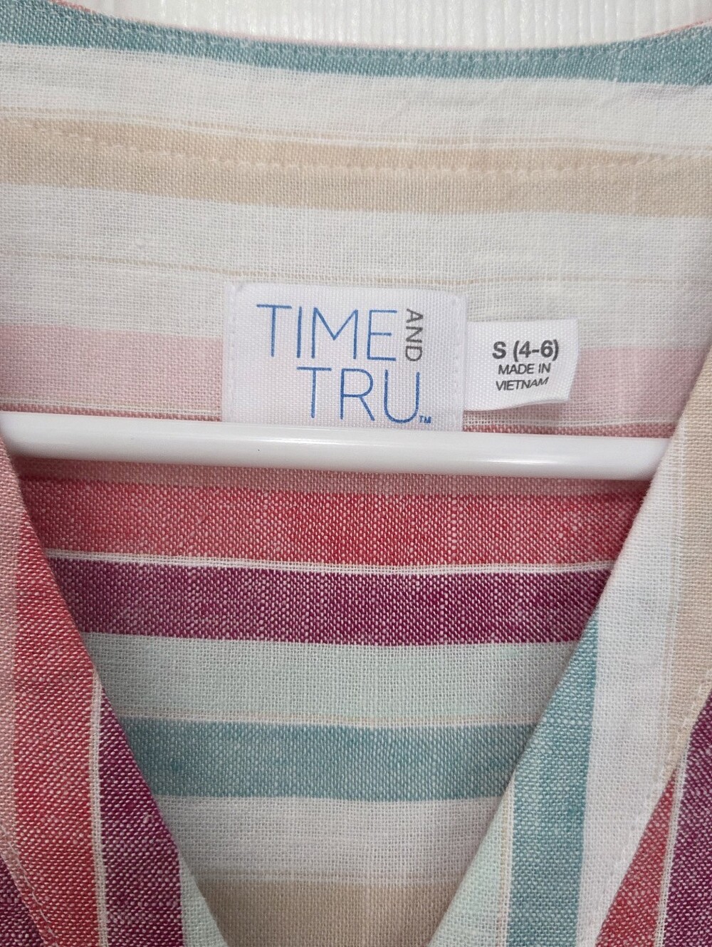 Time & Tru Linen Blend Pastel Vertical Stripe Midi Dress Drawstring Waist Small - Picture 5 of 10
